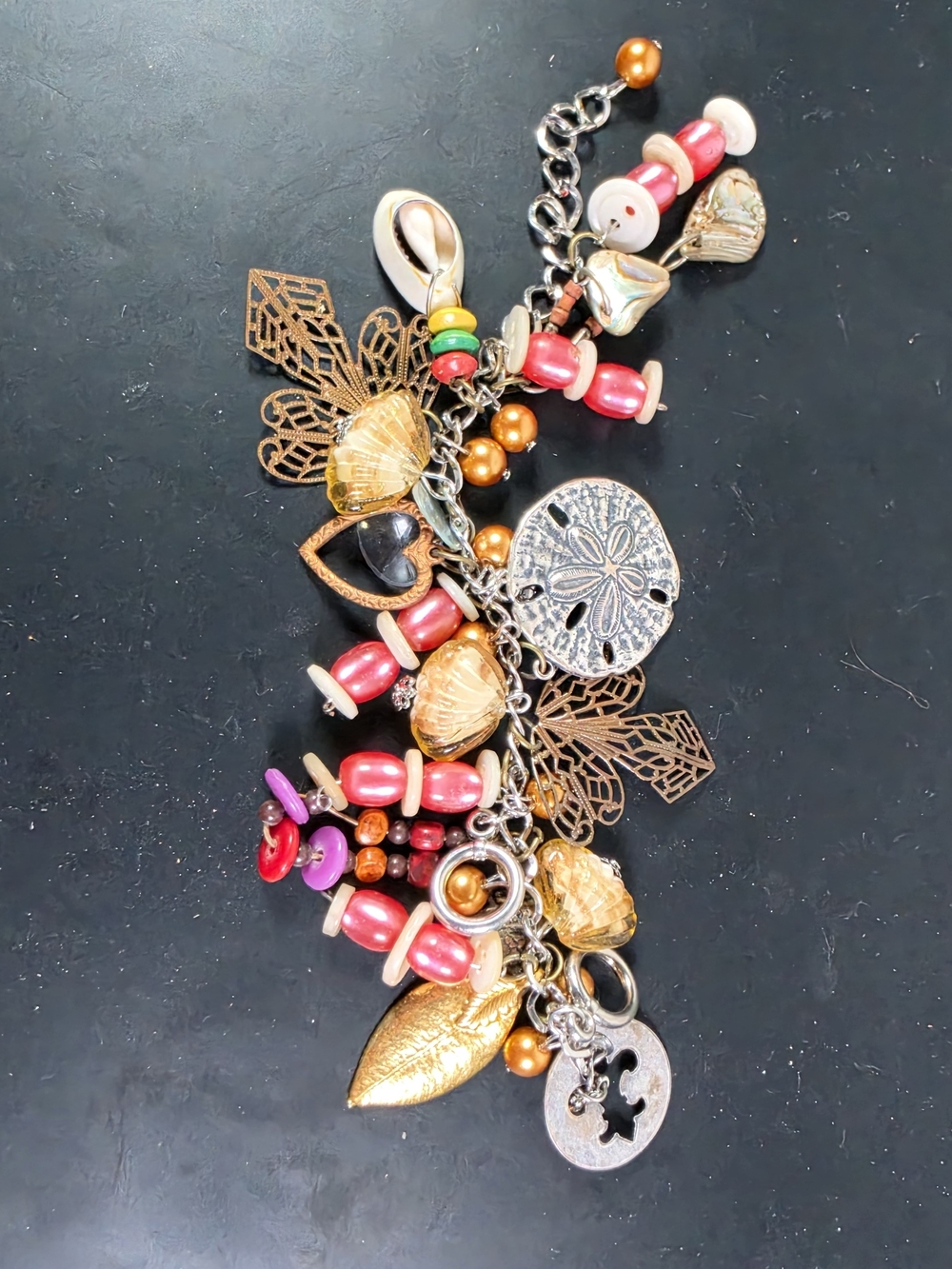 Gold & Pink Multi-Charm Women's Bracelet - Designer Style